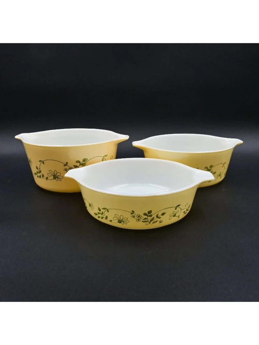 Pyrex Shenandoah Casserole Set of 3 Serving Bowls Yellow Floral No Lids